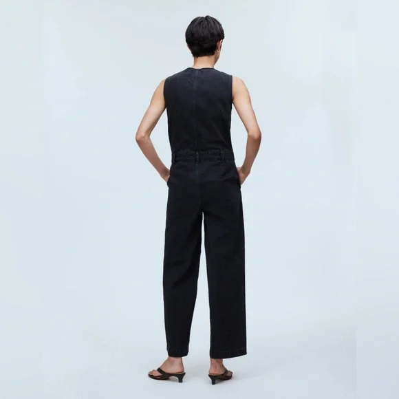 NWT Madewell Denim Zip-Front Sleeveless Jumpsuit in Tarrybrook Wash - 6 - Black - Picture 5 of 12